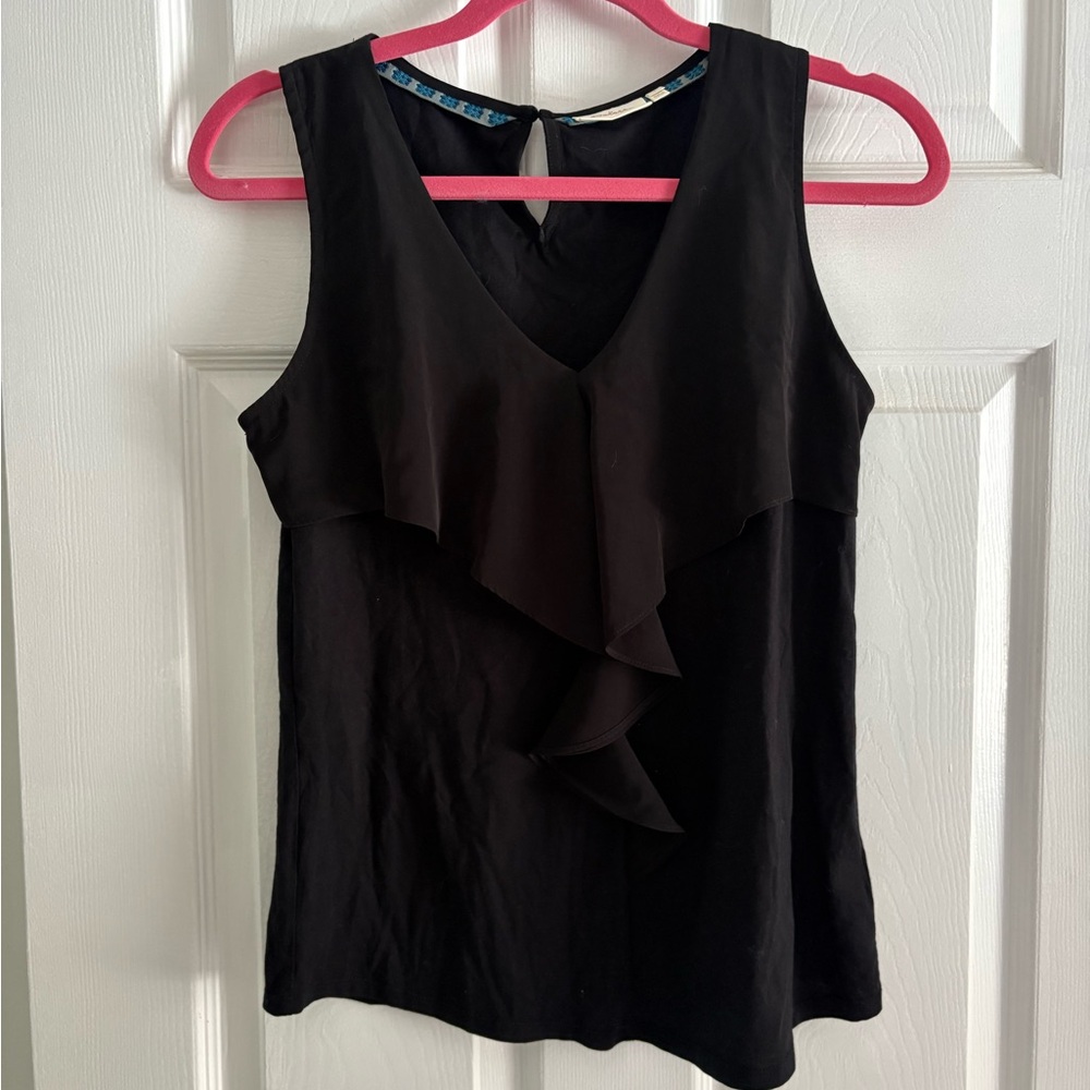 Anthropologie Deletta Black Ruffle Front Sleeveless Top | 3 for $20